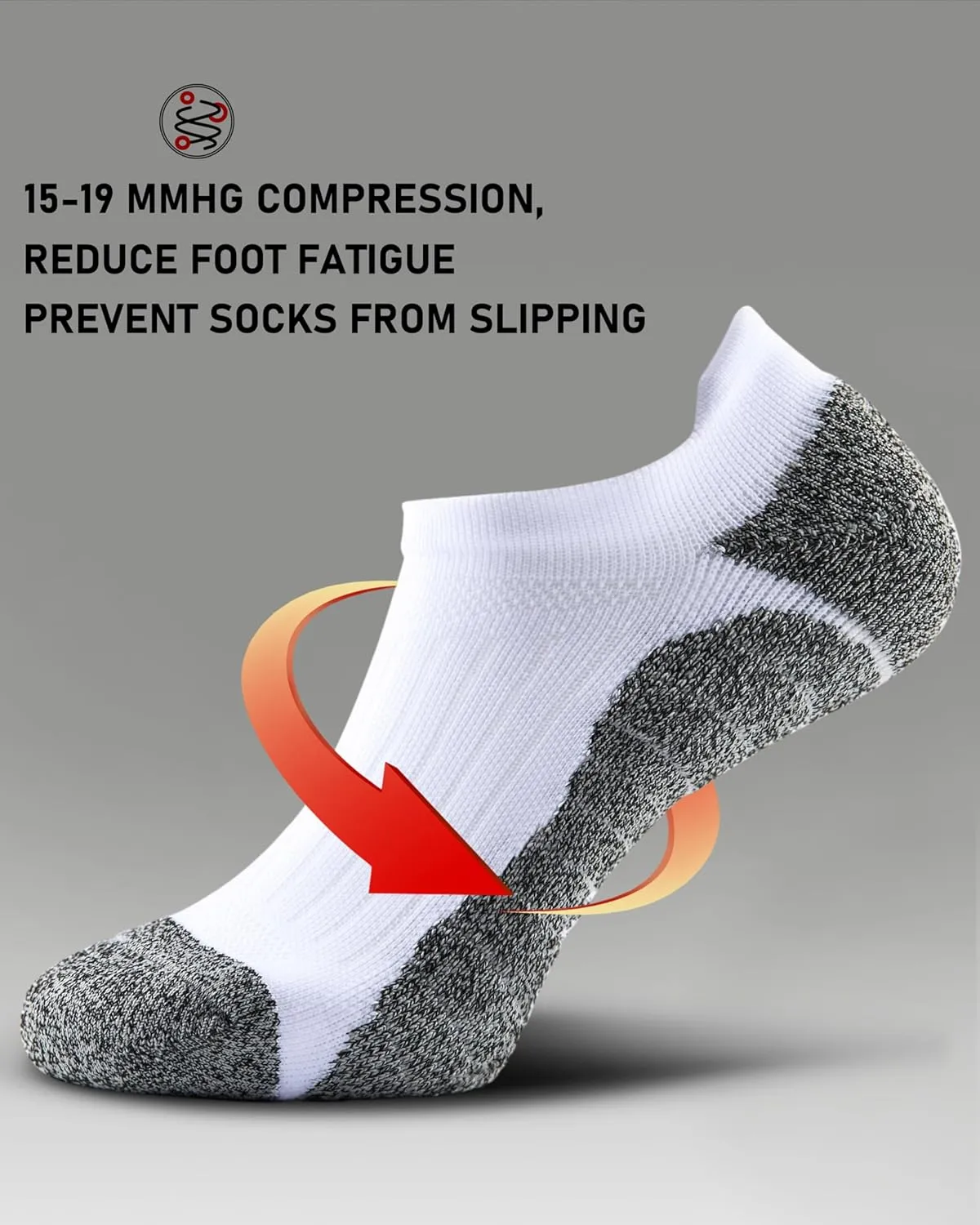 Men's No Show Compression Athletic Socks, Cushioned for Running Hiking