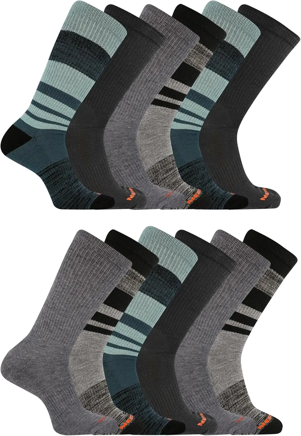 Merrell Unisex Adult Cushioned Midweight Crew Socks - 4, 8, 12 Pairs - Moisture Wicking