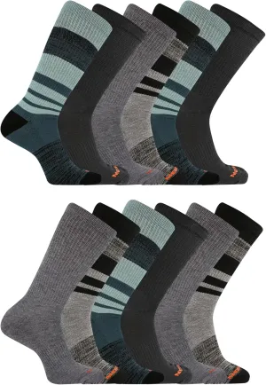 Merrell Unisex Adult Cushioned Midweight Crew Socks - 4, 8, 12 Pairs - Moisture Wicking