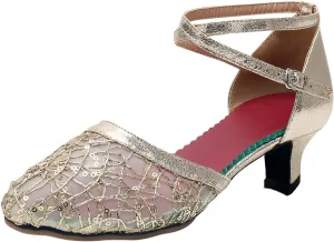 Mesh Rhinestone Sandals For Womens Latin Dance Shoes Heeled Ballroom Tango Party Sequin Women Platform Sandals