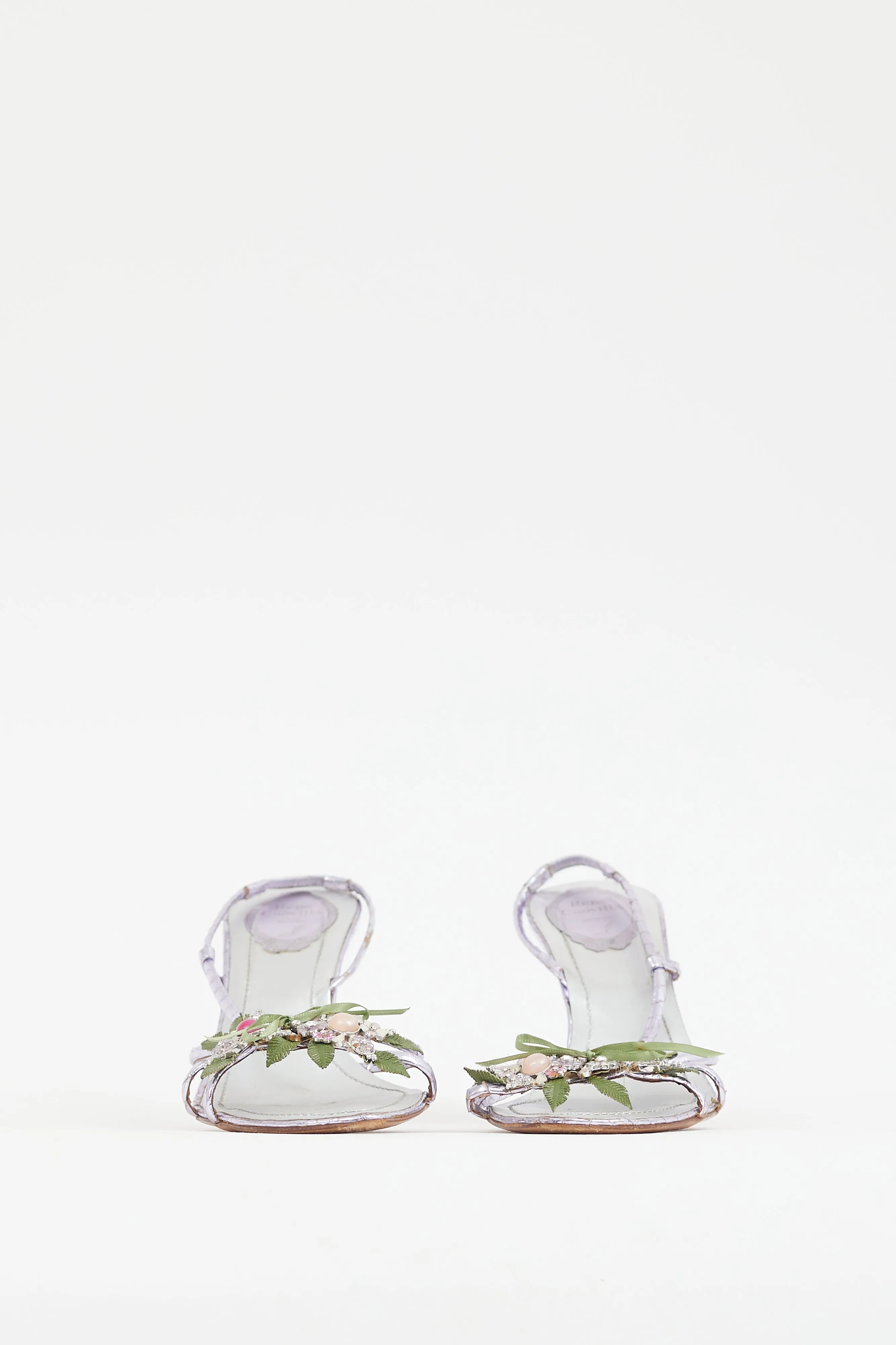 Metallic Purple Leather Floral Heel
