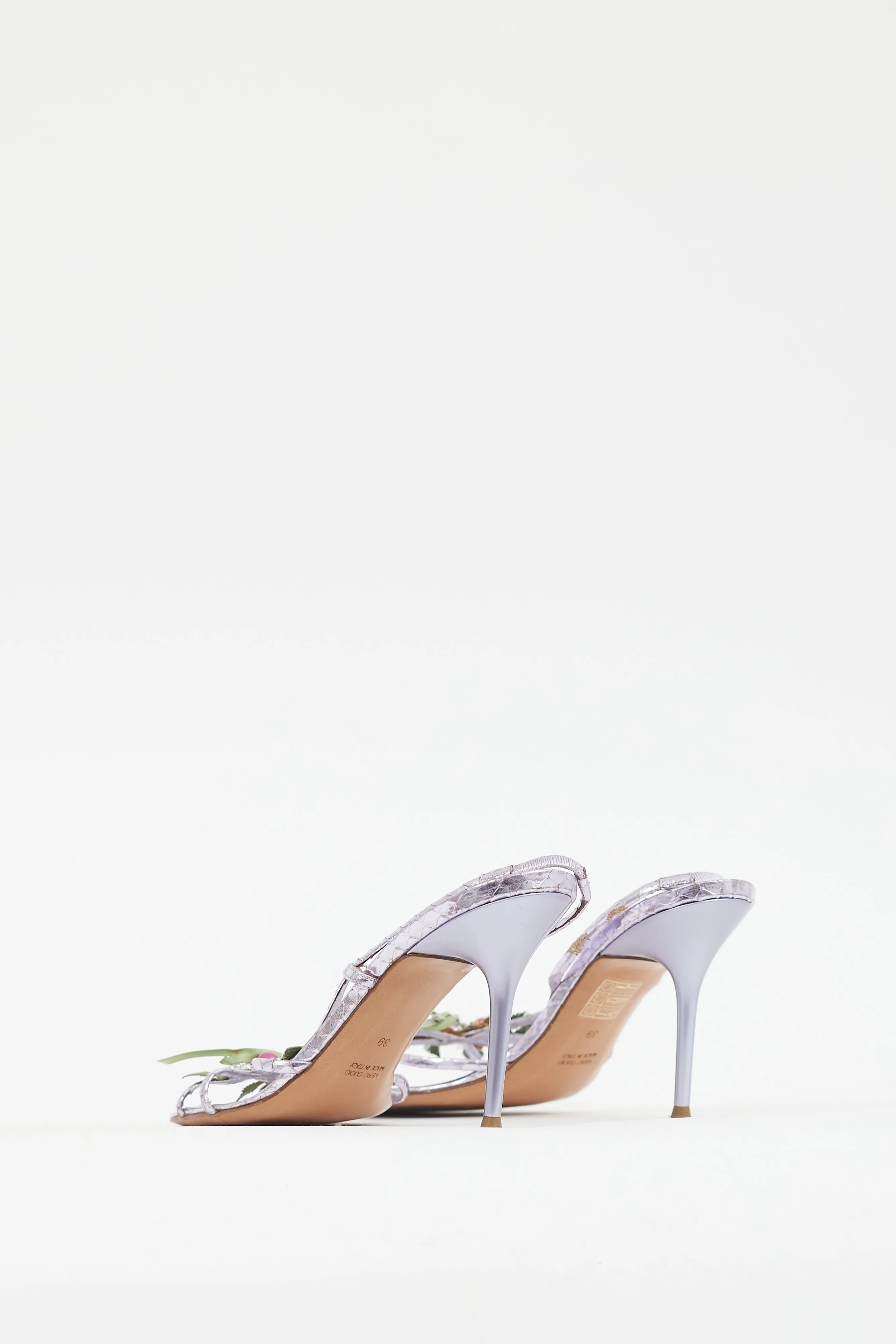 Metallic Purple Leather Floral Heel
