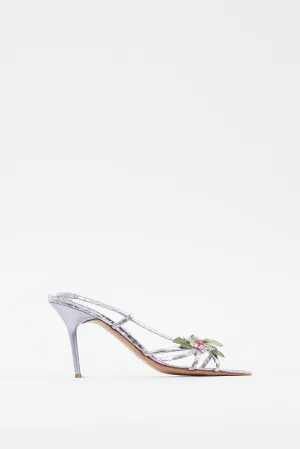 Metallic Purple Leather Floral Heel