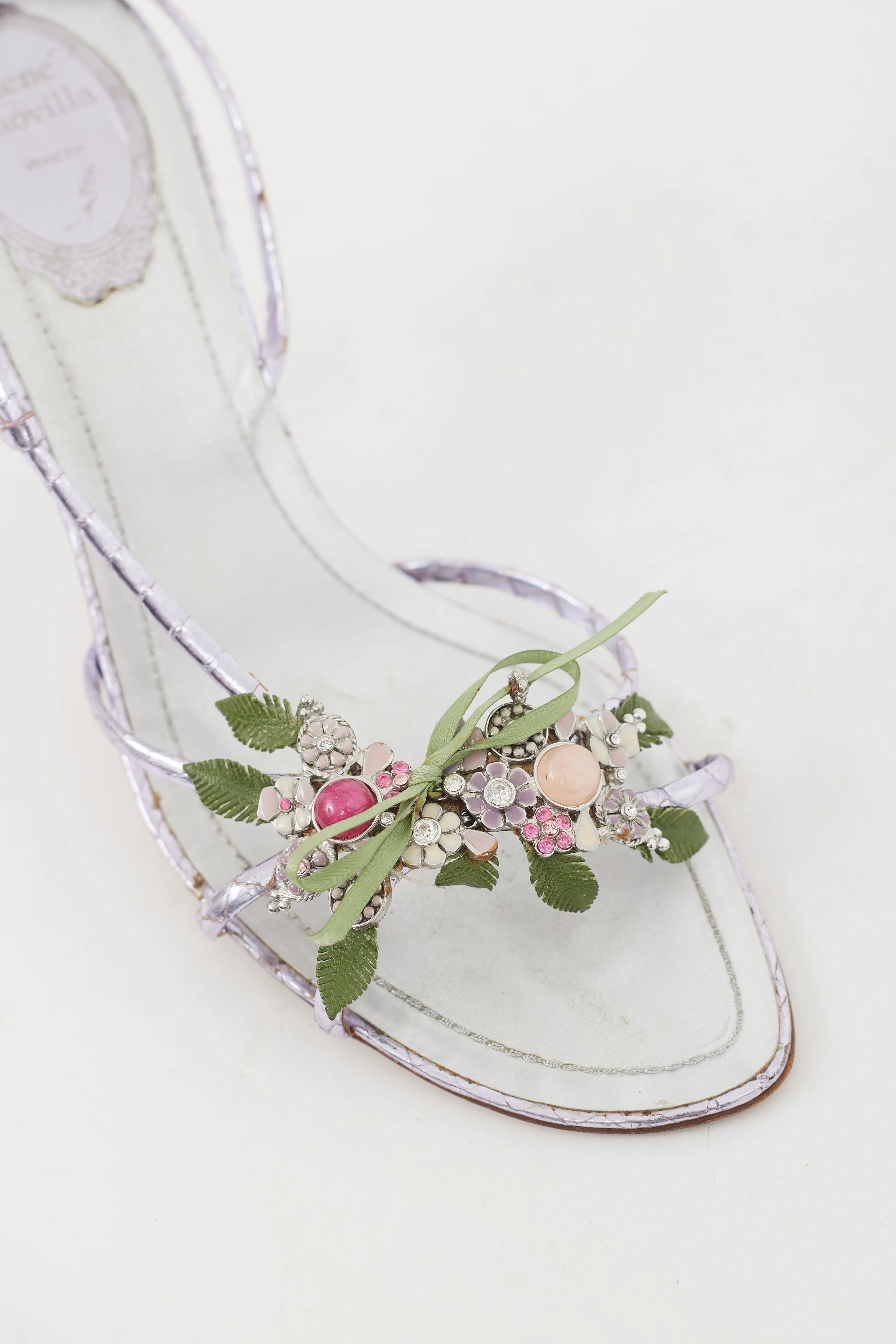 Metallic Purple Leather Floral Heel