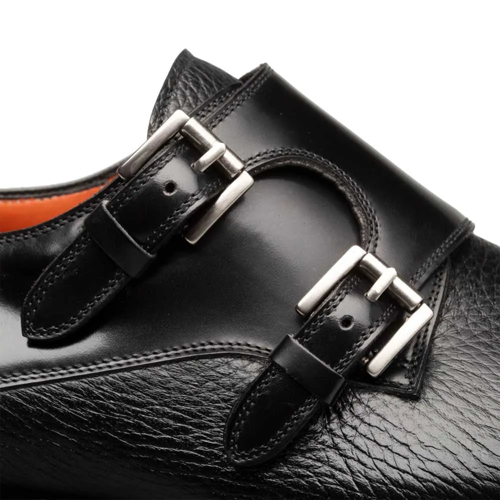 Mezlan Men's Cantera Genuine Leather Double Monk Strap Black Shoes