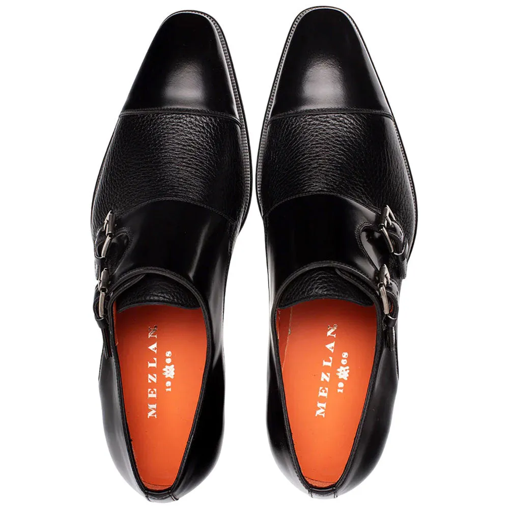 Mezlan Men's Cantera Genuine Leather Double Monk Strap Black Shoes