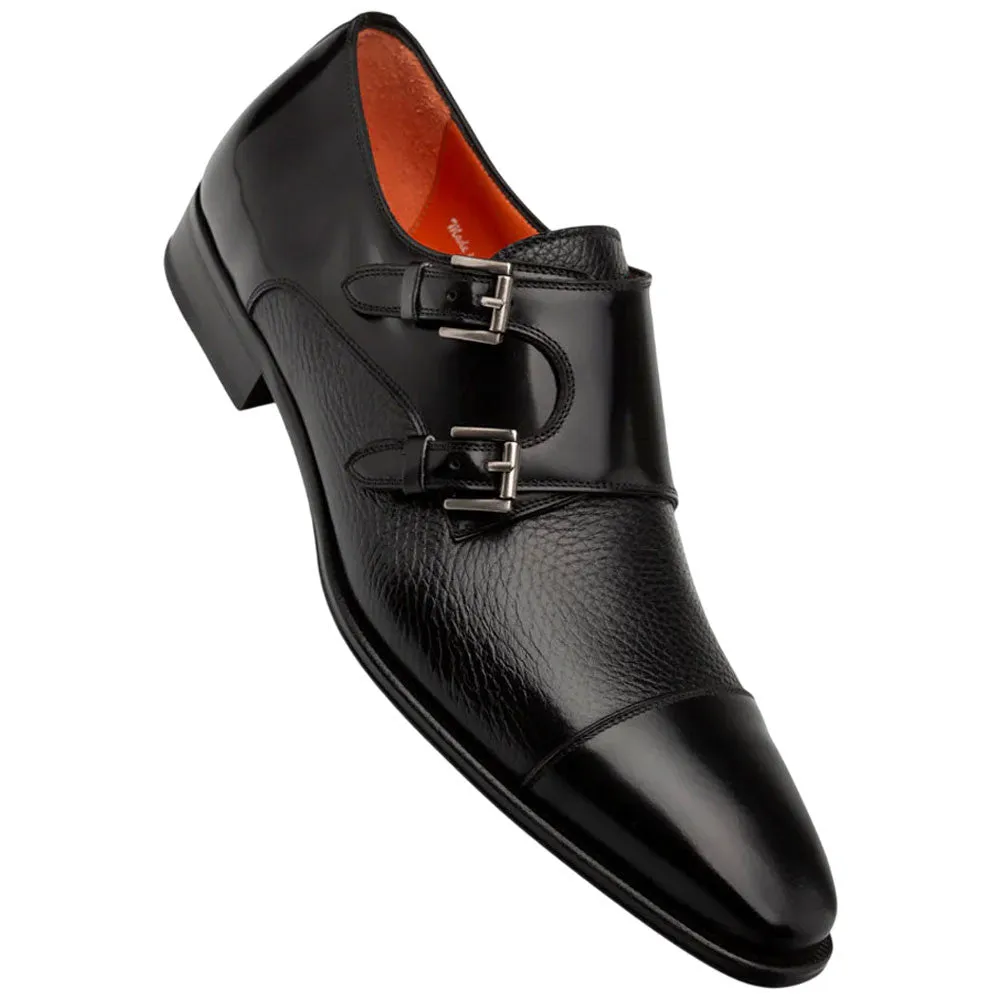 Mezlan Men's Cantera Genuine Leather Double Monk Strap Black Shoes