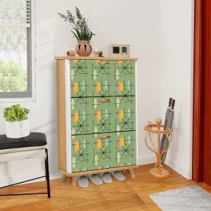 Mid Century Modern Green Yellow Atomic 50s Shoe Cabinet Storage Drawers