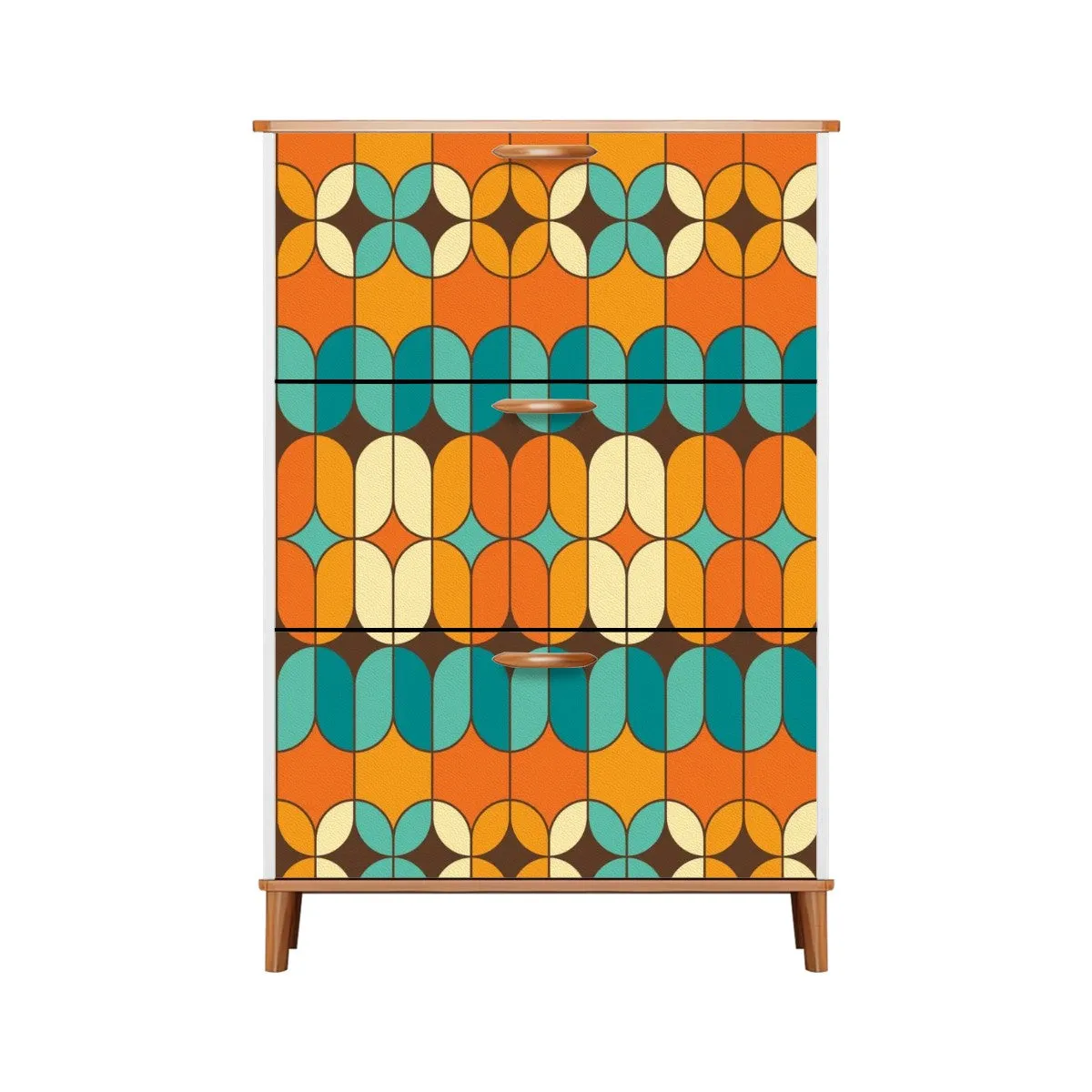 Mid Century Modern Shoe Cabinet, Shoe Storage, Bold Orange And Teal Cabinet