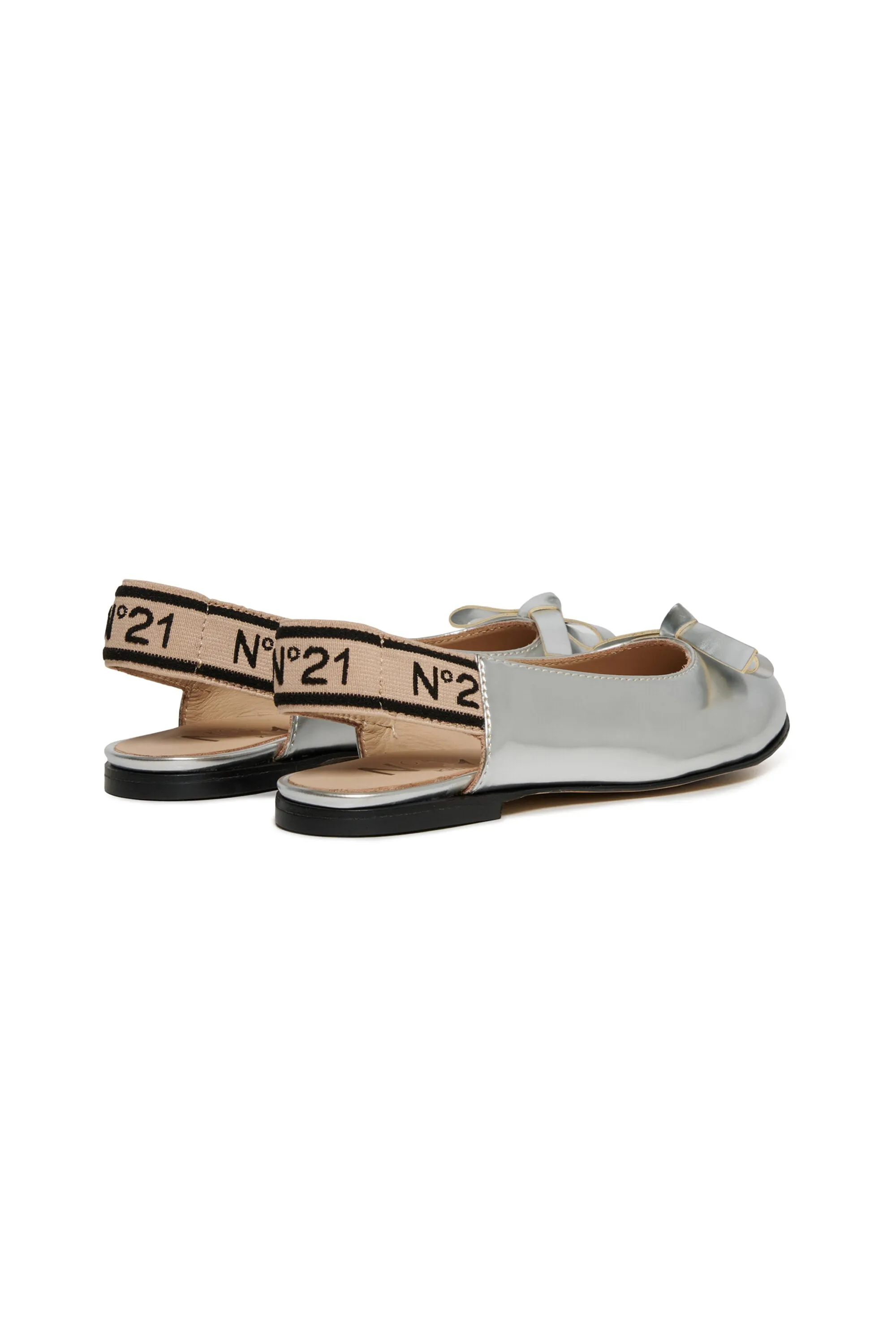 Mirror-effect slingback ballerinas with bow