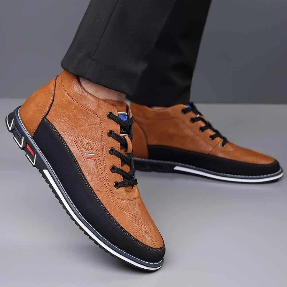 mitvr Men's Casual Dress Boots Motorcycle Boots Plus Size Ankle Boots Lace Up Fashion Leather Boots Business Wedding Party Shoes
