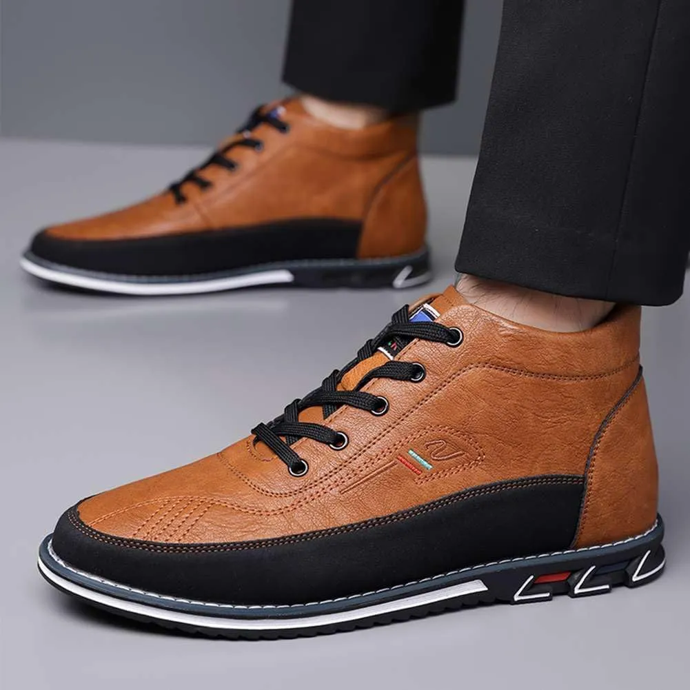 mitvr Men's Casual Dress Boots Motorcycle Boots Plus Size Ankle Boots Lace Up Fashion Leather Boots Business Wedding Party Shoes