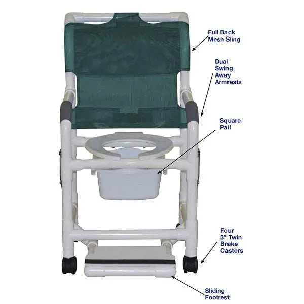 MJM International Double Drop Arms PVC Shower Chair with 10 Qt Commode Pail
