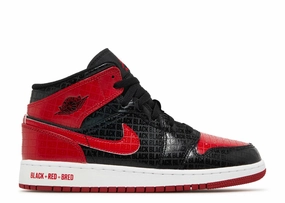 Air Jordan 1 Mid SS GS "Bred Text" (Wilmington Location) Soft Step