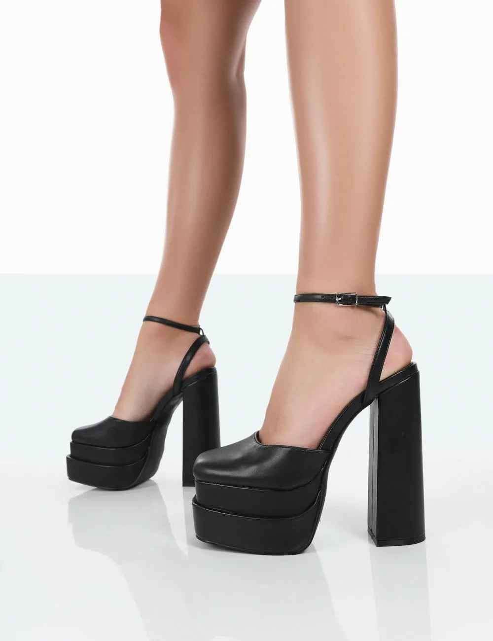 Moonchild Black Pu Closed Toe Statement Platform Block Heels