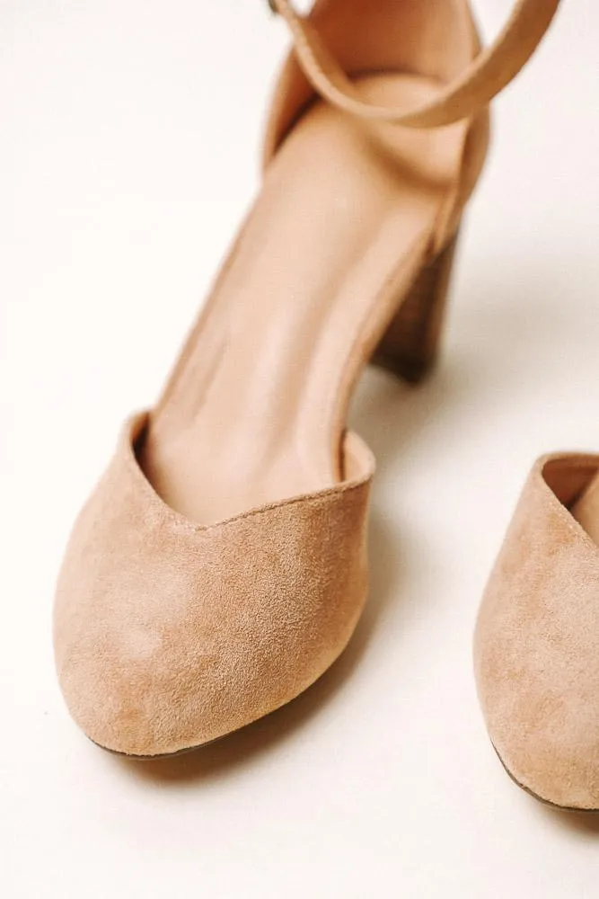 Nala Ankle Strap Heels in Taupe