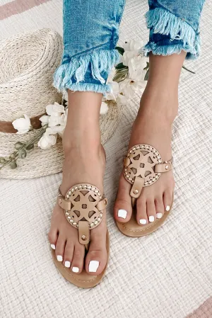 Natasha Faux Leather Thong Sandals (Natural)