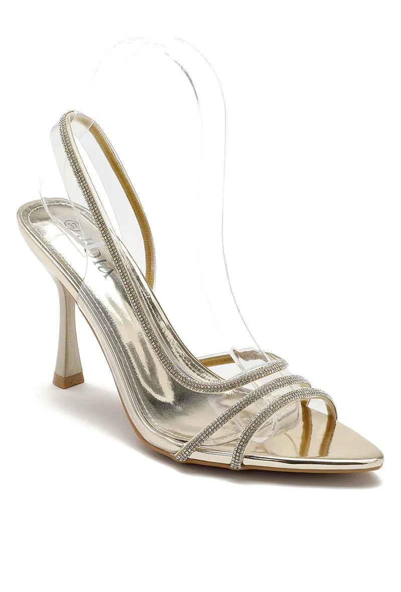 NAVAEH GOLD CLEAR PERSPEX SLINGBACK JEWEL HEELS