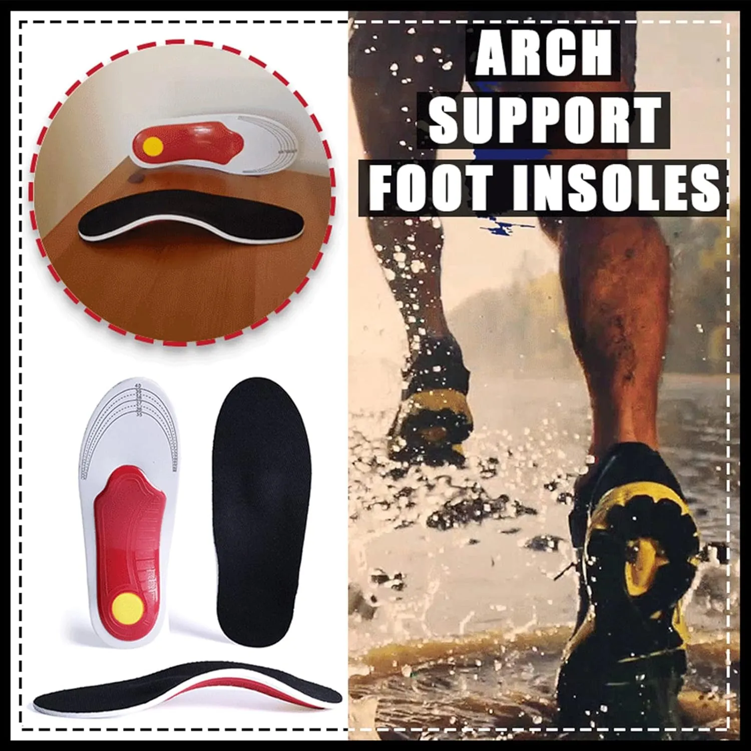 NEW Arch Support Foot Insoles, Orthotics Shoe Insoles High Arch Supports Shoe Insoles for Plantar Fasciitis, Flat Feet, Over-Pronation, Relief Heel Spur Pain (L) Fits Show Size 9-13