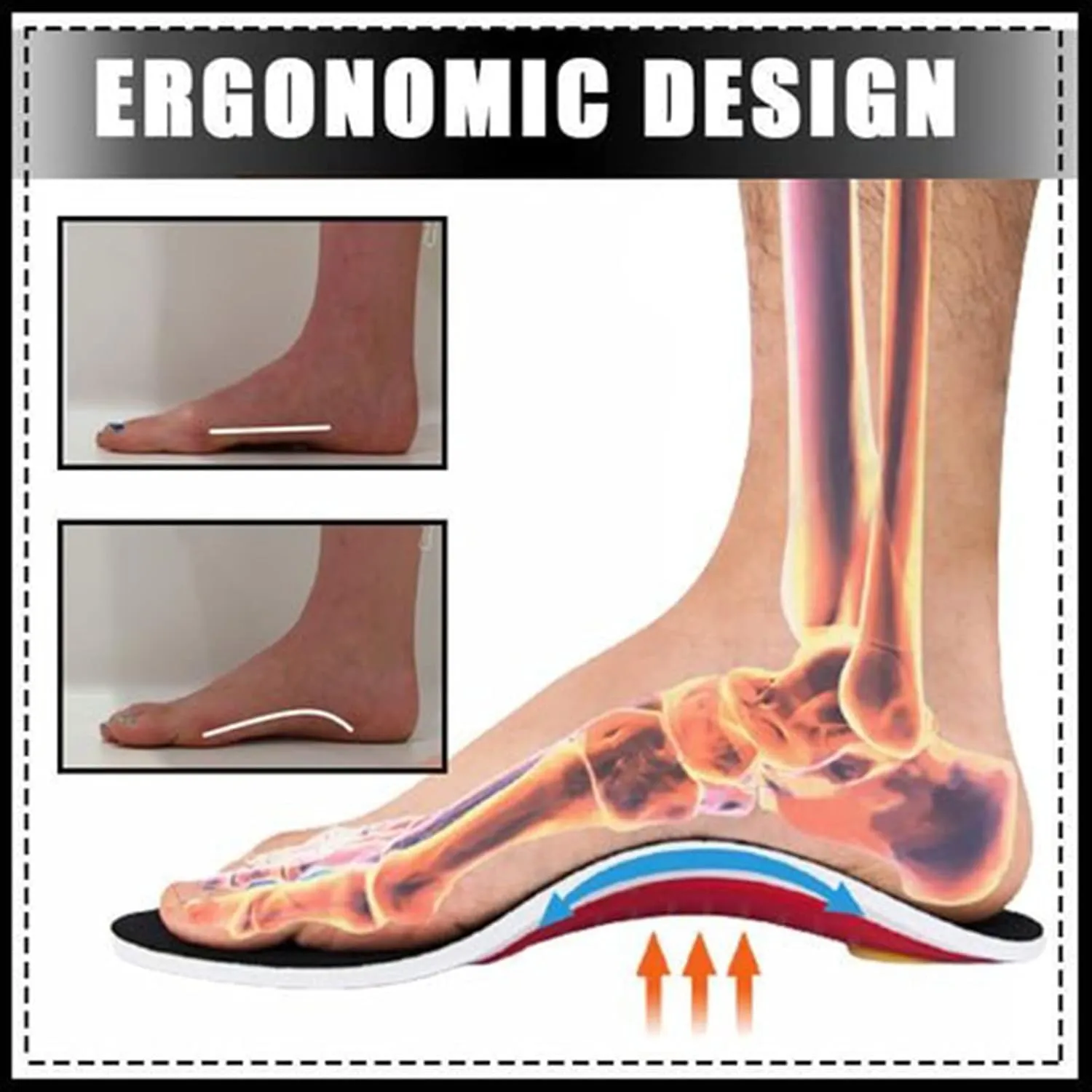 NEW Arch Support Foot Insoles, Orthotics Shoe Insoles High Arch Supports Shoe Insoles for Plantar Fasciitis, Flat Feet, Over-Pronation, Relief Heel Spur Pain (L) Fits Show Size 9-13