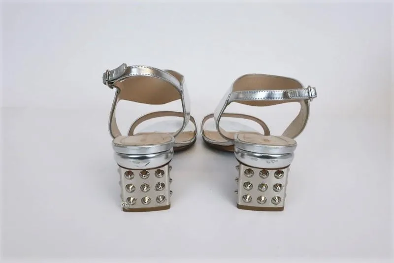 Nicholas Kirkwood Studded Heel Sandals Silver Metallic Leather Size 38