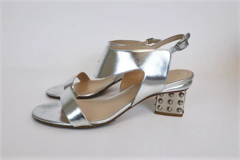 Nicholas Kirkwood Studded Heel Sandals Silver Metallic Leather Size 38