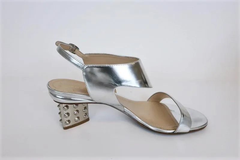 Nicholas Kirkwood Studded Heel Sandals Silver Metallic Leather Size 38