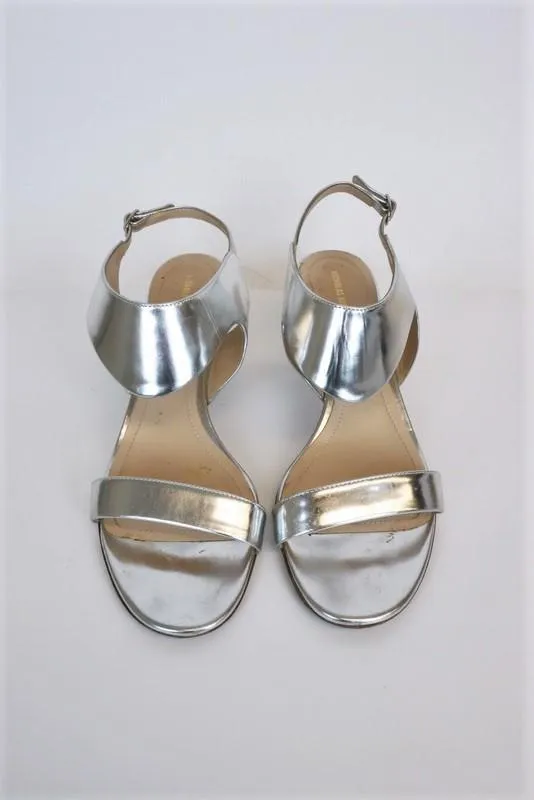 Nicholas Kirkwood Studded Heel Sandals Silver Metallic Leather Size 38