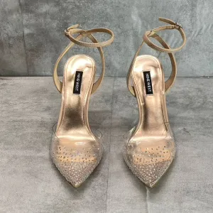 NINE WEST Clear/Nude Foreva Rhinestone Embellished Pointed-Toe Stiletto Pumps SZ 8.5