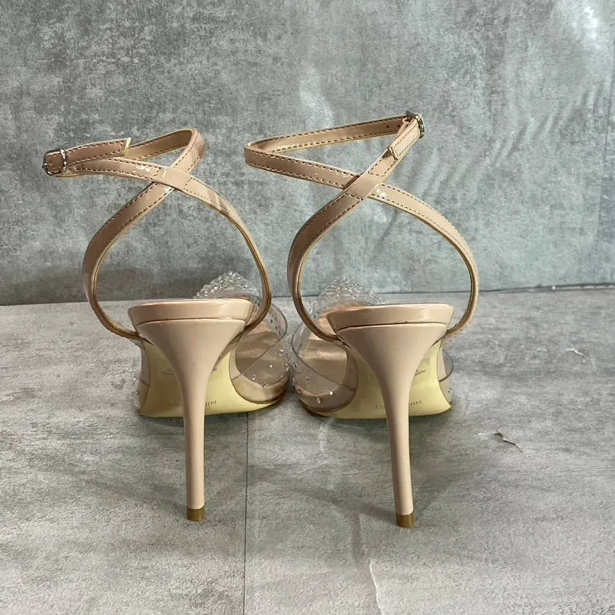 NINE WEST Clear/Nude Foreva Rhinestone Embellished Pointed-Toe Stiletto Pumps SZ 8.5