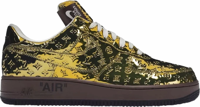 AF1 x OW by Virgil - Metallic Gold Black Customs Comfort Strapping Minimalist Design