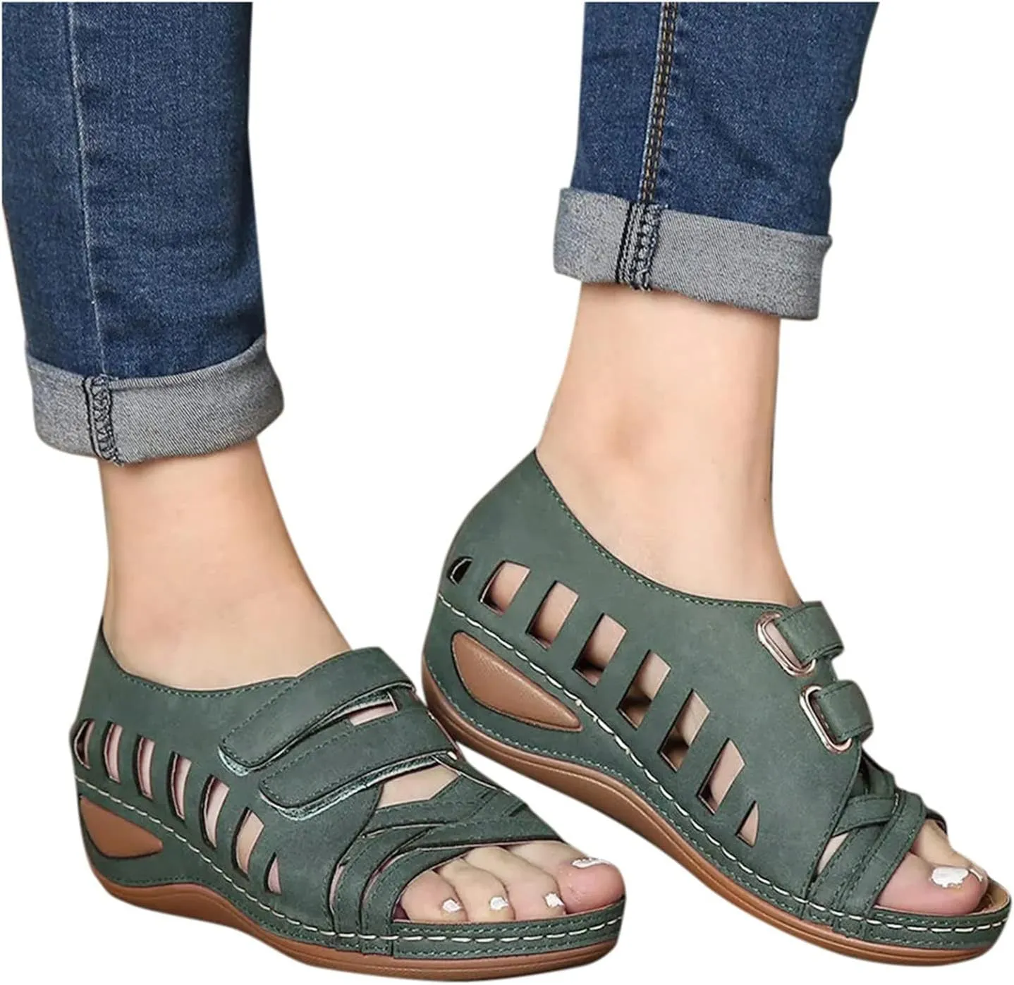 Open Toe Wedges for Women PU Leather Platform Orthopedic Sandals Summer Casual Comfortable Dressy Beach Shoes