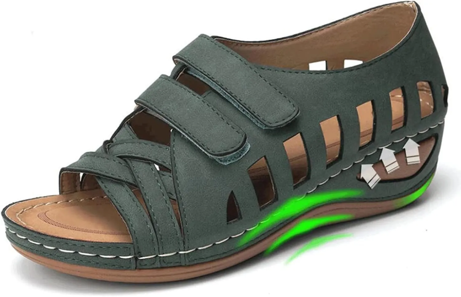Open Toe Wedges for Women PU Leather Platform Orthopedic Sandals Summer Casual Comfortable Dressy Beach Shoes