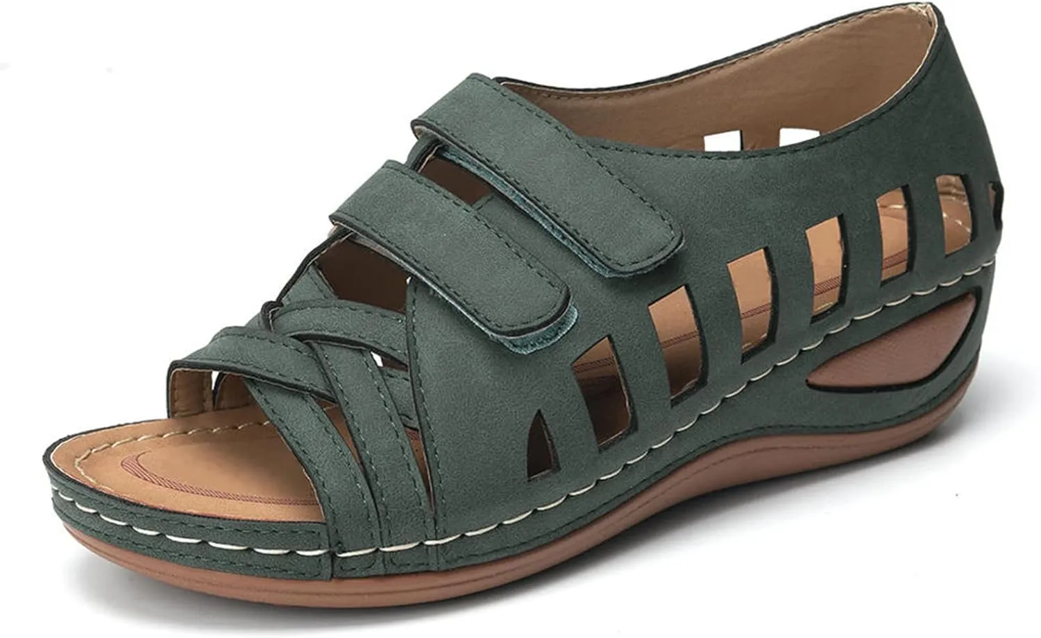 Open Toe Wedges for Women PU Leather Platform Orthopedic Sandals Summer Casual Comfortable Dressy Beach Shoes