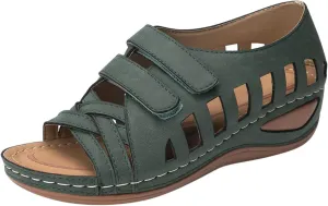 Open Toe Wedges for Women PU Leather Platform Orthopedic Sandals Summer Casual Comfortable Dressy Beach Shoes