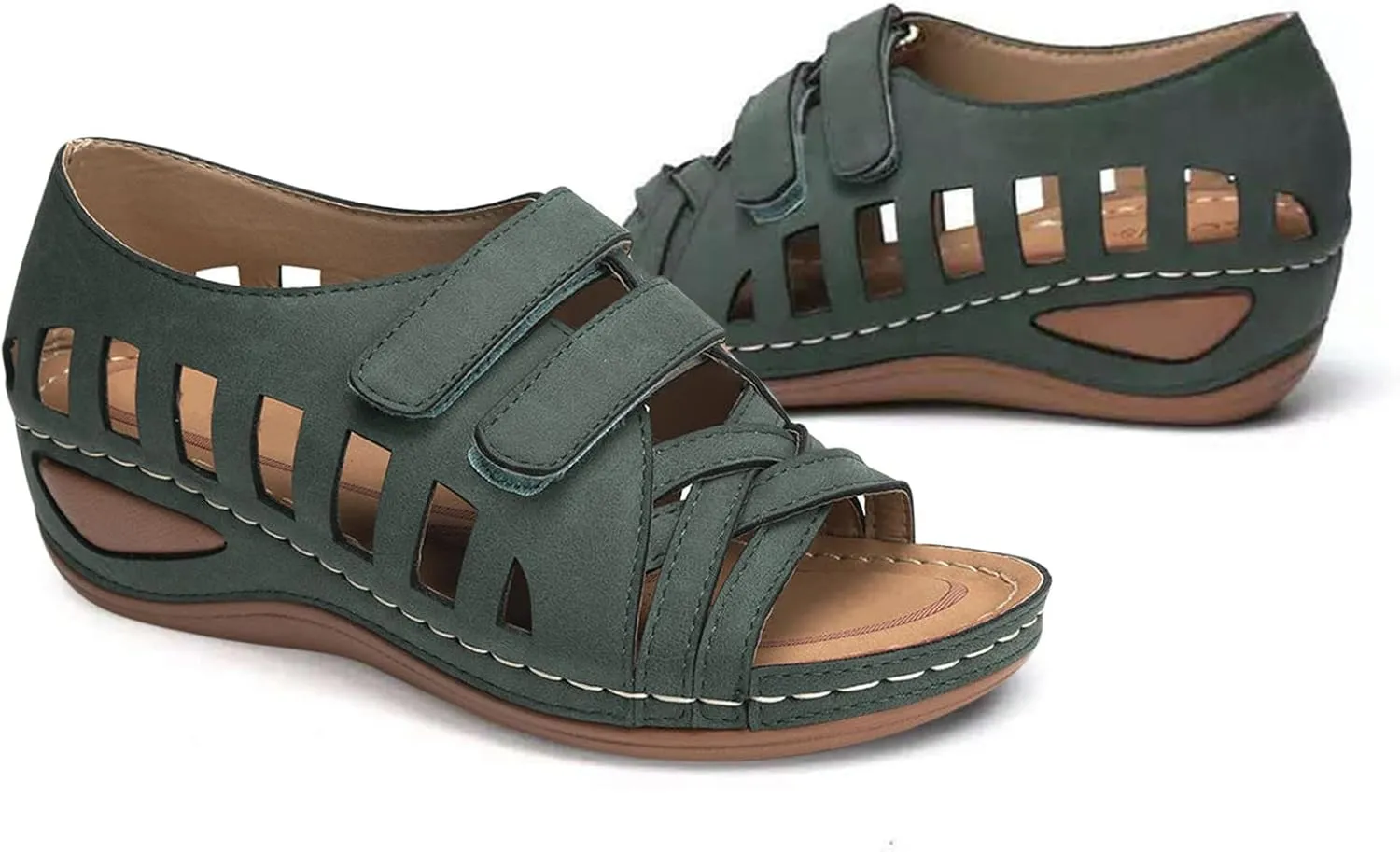 Open Toe Wedges for Women PU Leather Platform Orthopedic Sandals Summer Casual Comfortable Dressy Beach Shoes