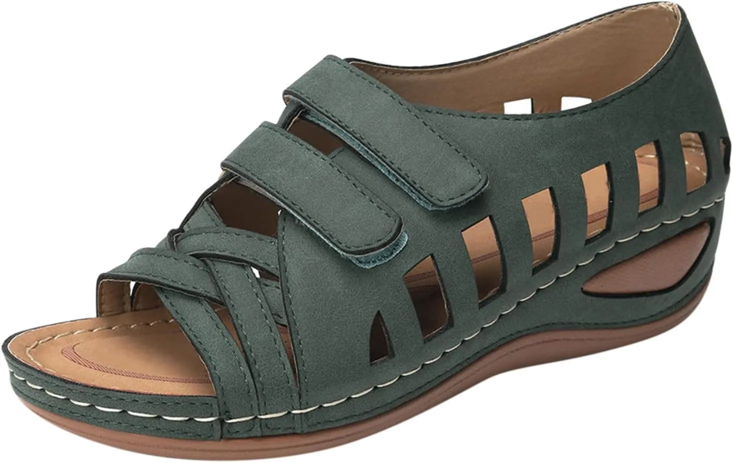 Open Toe Wedges for Women PU Leather Platform Orthopedic Sandals Summer Casual Comfortable Dressy Beach Shoes
