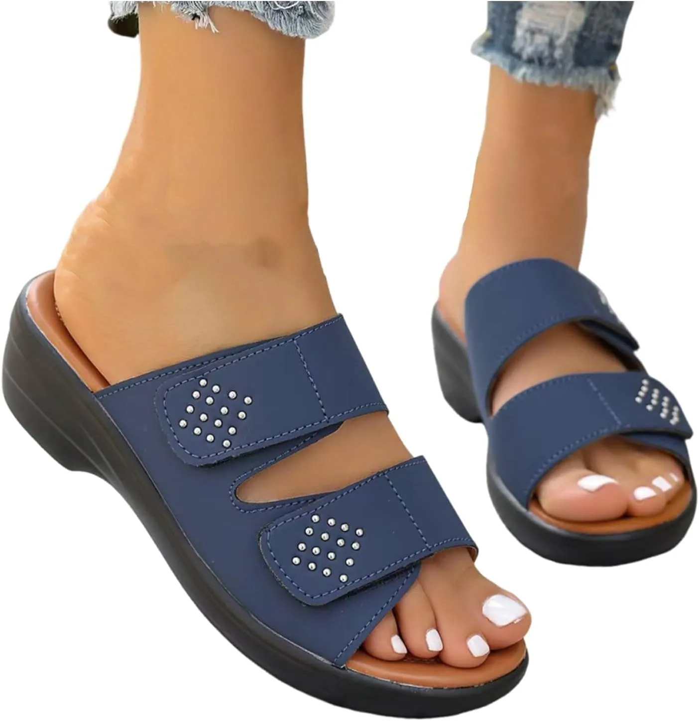 Orthopedic Sandals For Women Arch Support Walking Sandals Two Straps Wedge Sandals Bohemian Comfortable Outdoor Shoes