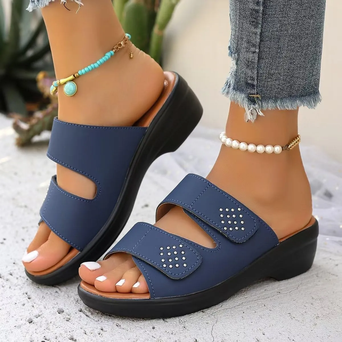 Orthopedic Sandals For Women Arch Support Walking Sandals Two Straps Wedge Sandals Bohemian Comfortable Outdoor Shoes