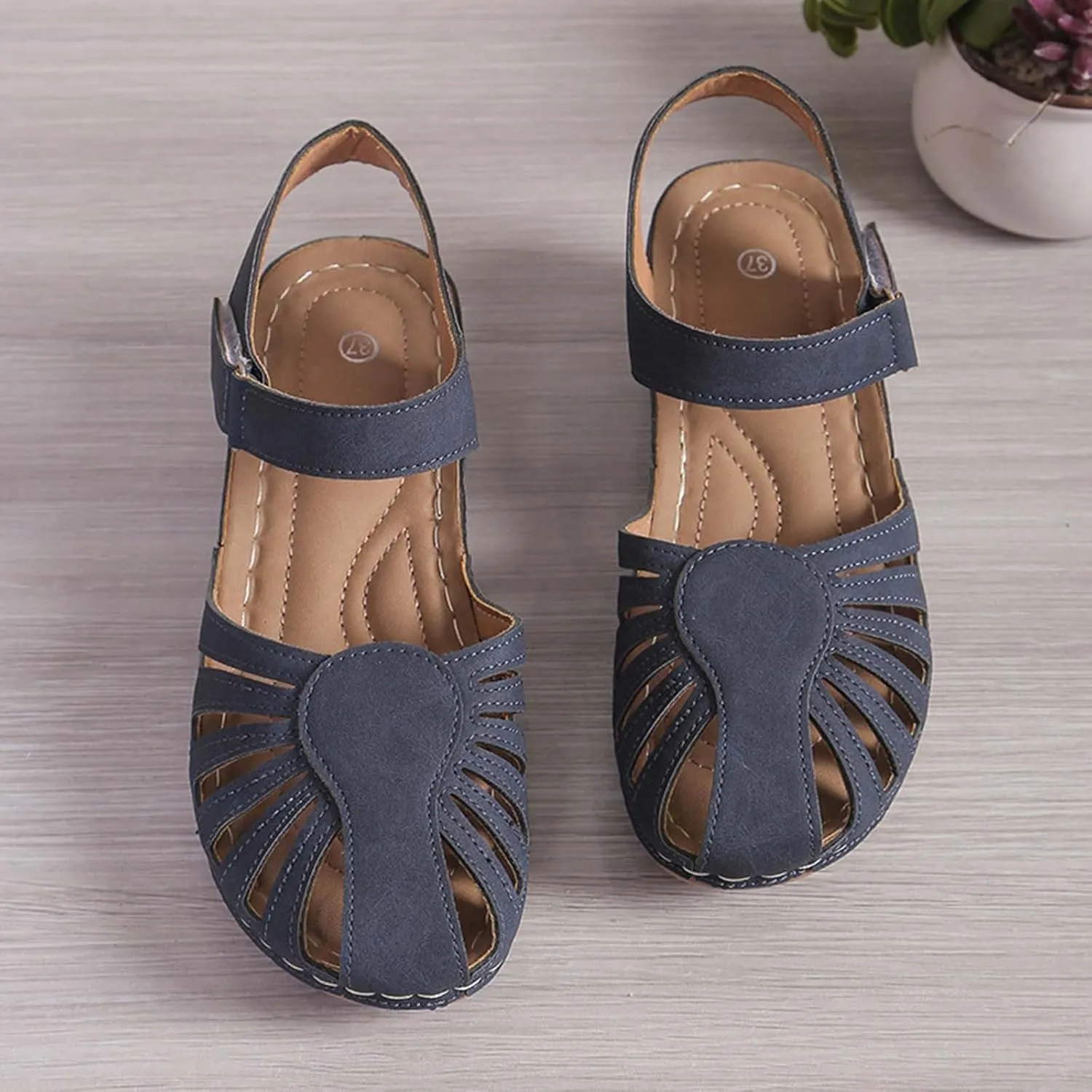 Orthopedic Sandals for Women Closed Toe Comfort Flats Anti Slip Adjustable Walking Casual Sandals