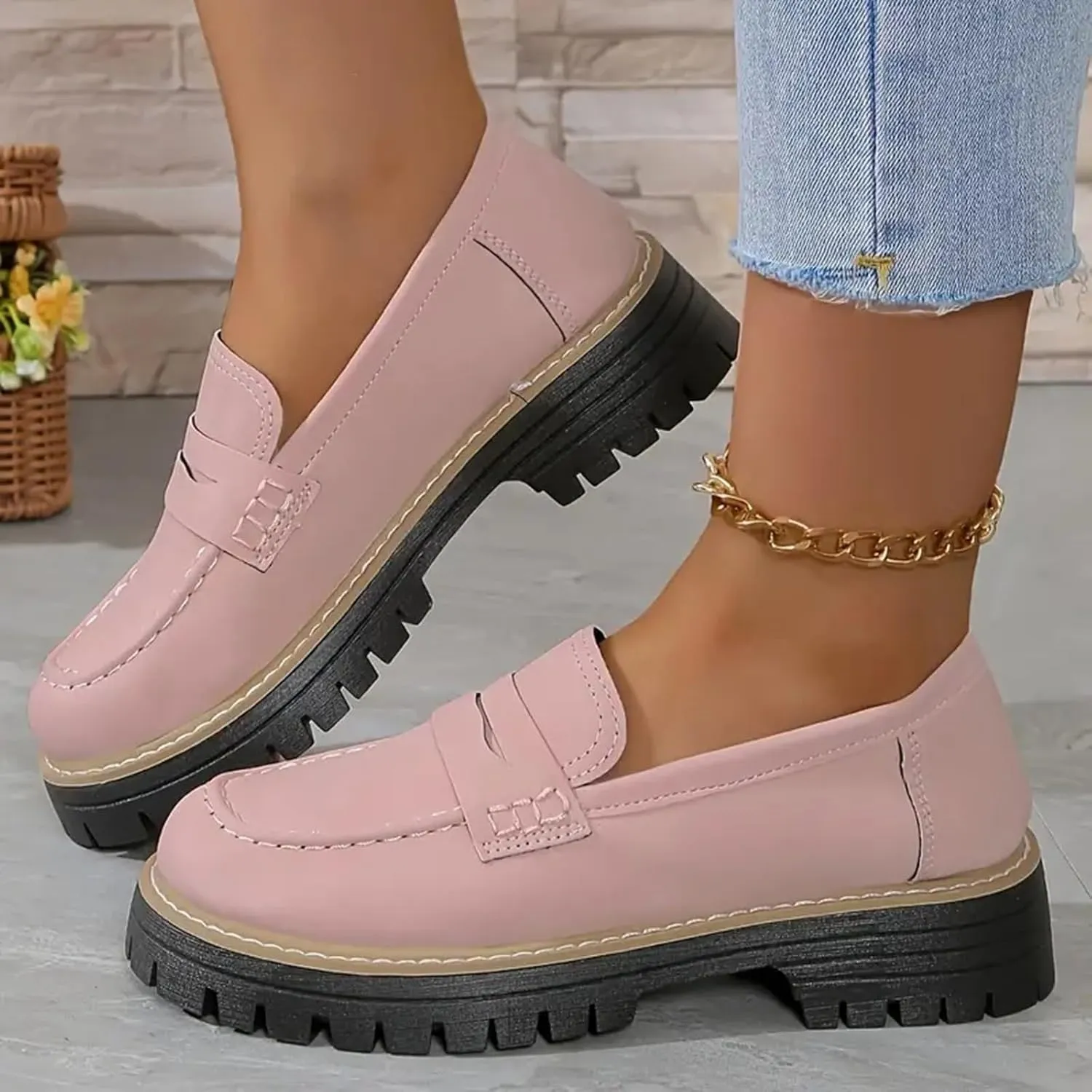 Orthoture-Orthopedic Platform Loafers Womens Round Toe Slip on Loafers Comfort Walking Shoes Lightweight Chunky Heel Loafers