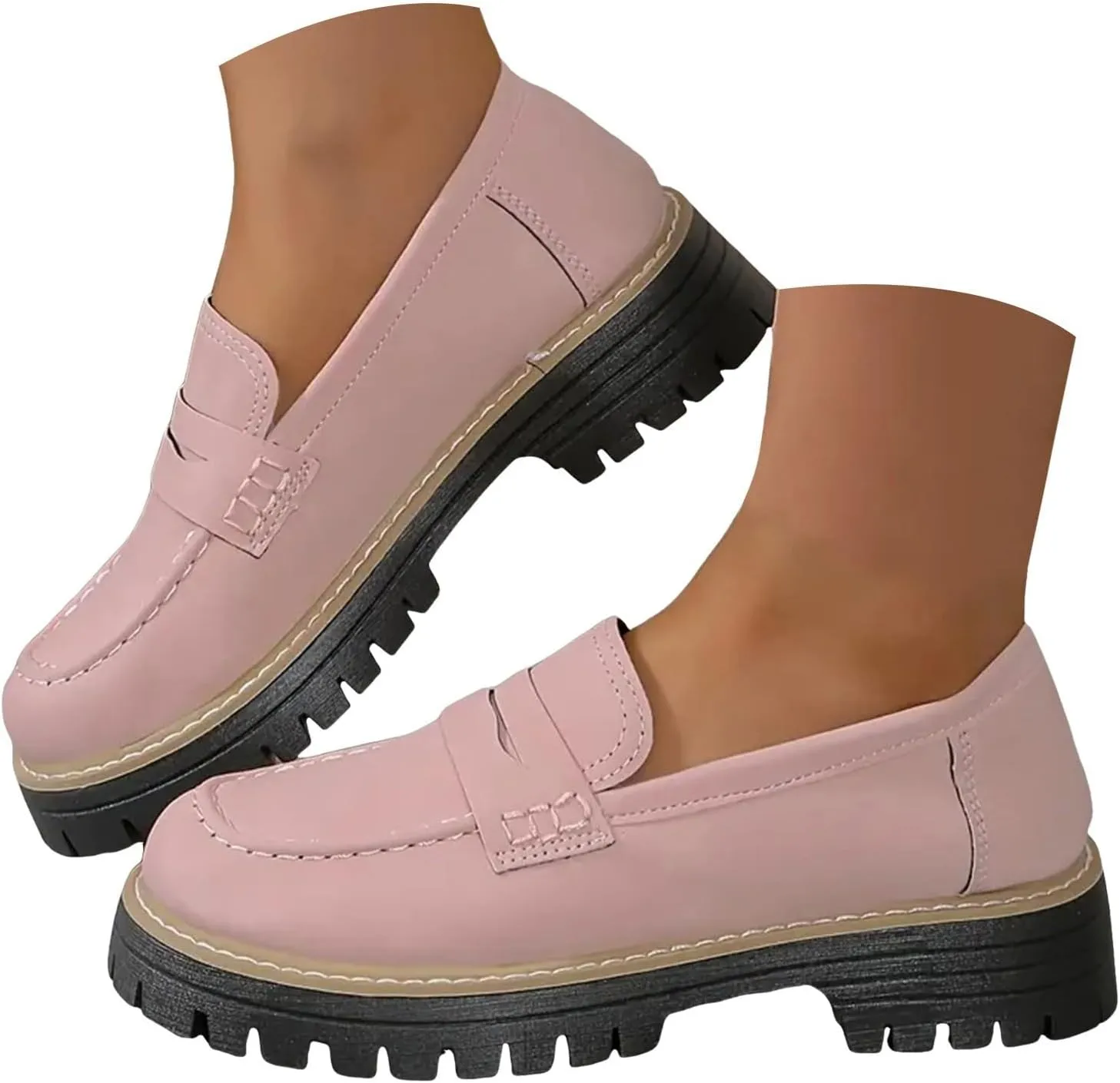 Orthoture-Orthopedic Platform Loafers Womens Round Toe Slip on Loafers Comfort Walking Shoes Lightweight Chunky Heel Loafers