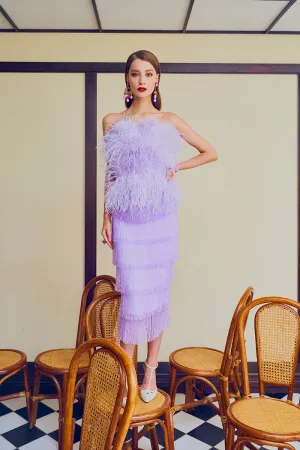 Ostrich Feather Embellished Strapless Peplum Top in Lilac