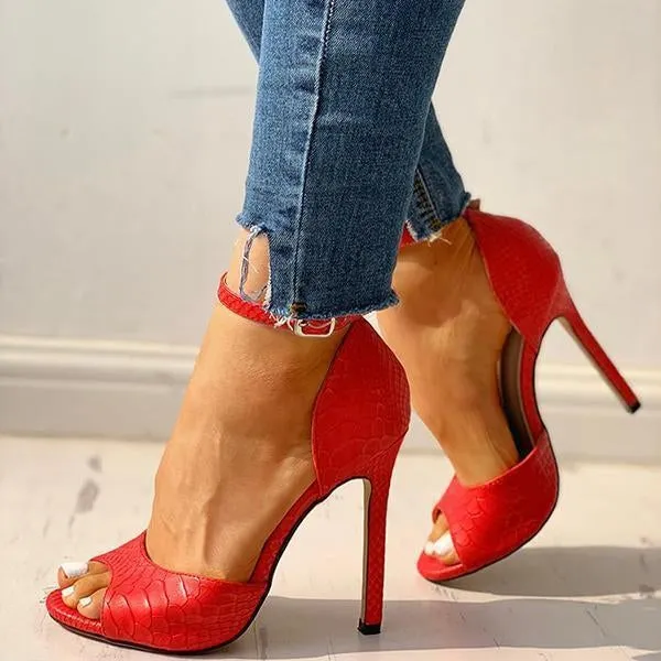 party peep toe ankle strap thin heeled snakeskin sandals