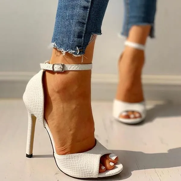 party peep toe ankle strap thin heeled snakeskin sandals
