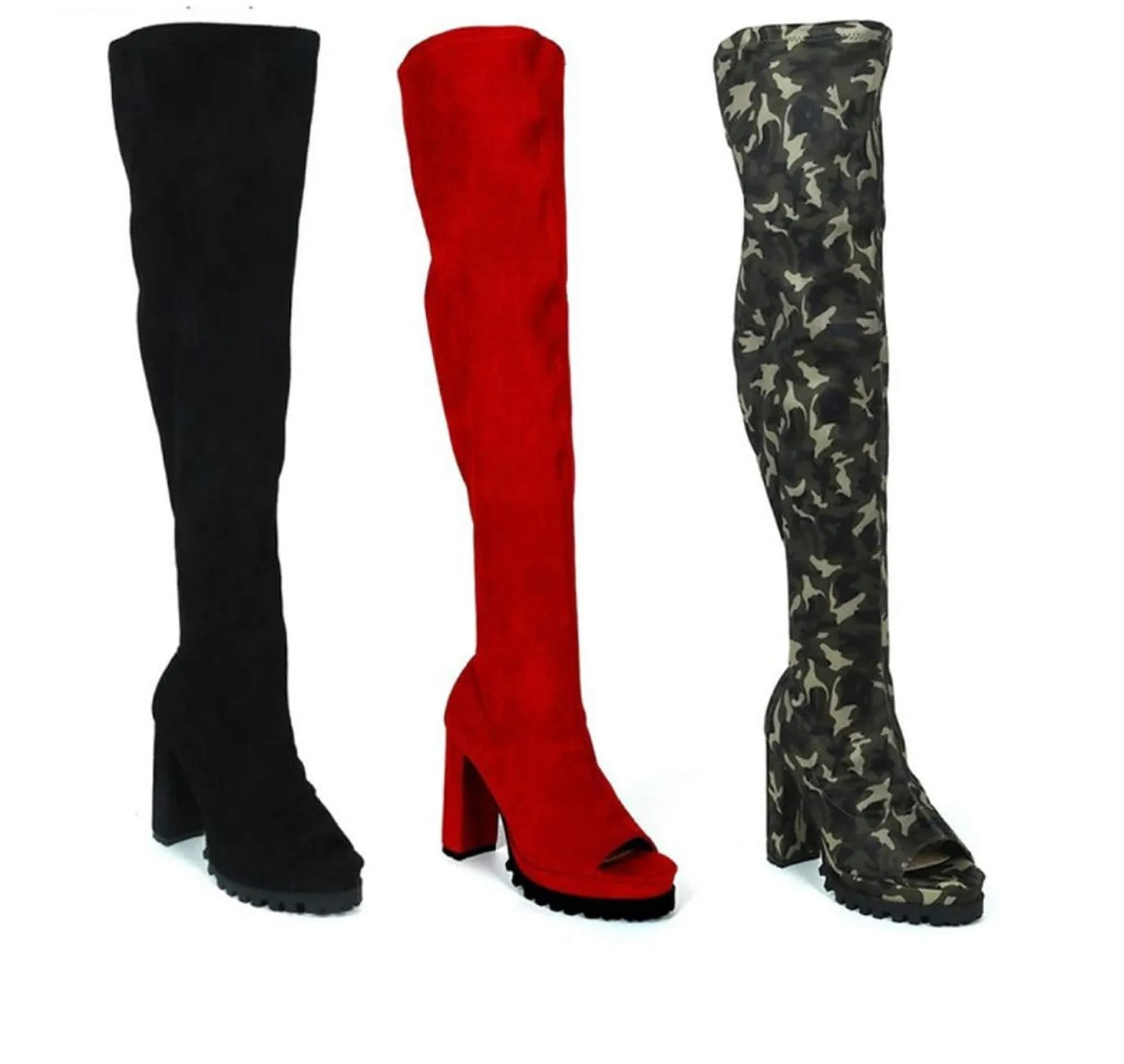 Peep Toe Over The Knee Thigh High Chunky Block Heel Boots For Women Natalie-05 By Pazzle