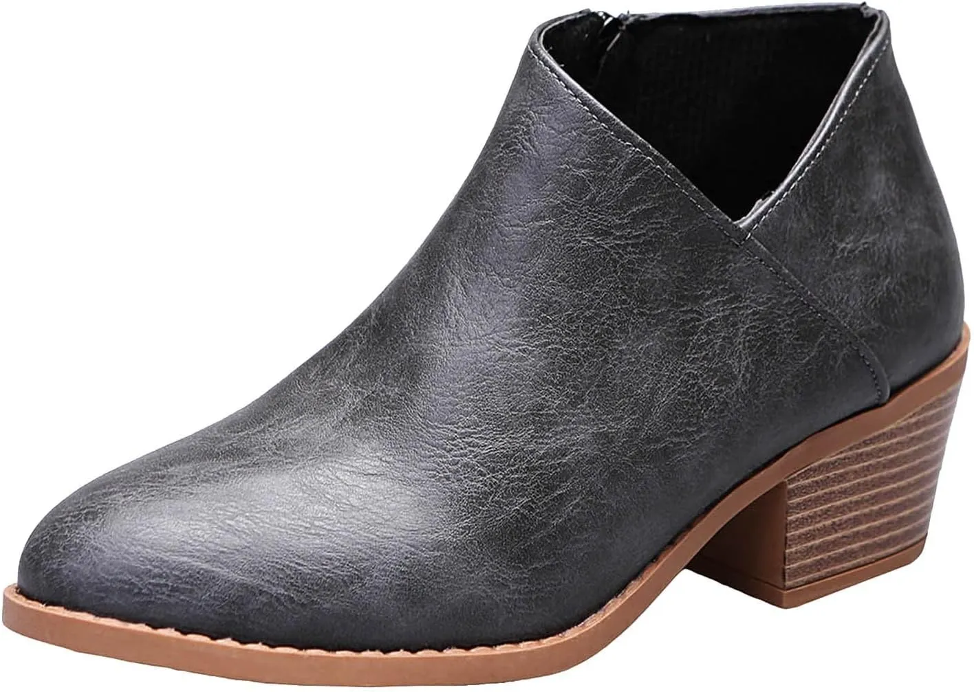 peqiut Ankle Boots for Women Cutout Perforated Short Booties Slip on Retro Ankle Booties Fashion Zipper Short Ankle Boots