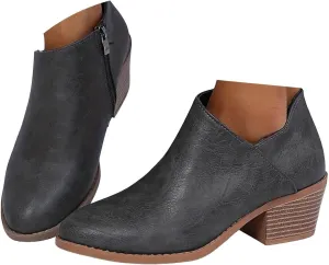peqiut Ankle Boots for Women Cutout Perforated Short Booties Slip on Retro Ankle Booties Fashion Zipper Short Ankle Boots