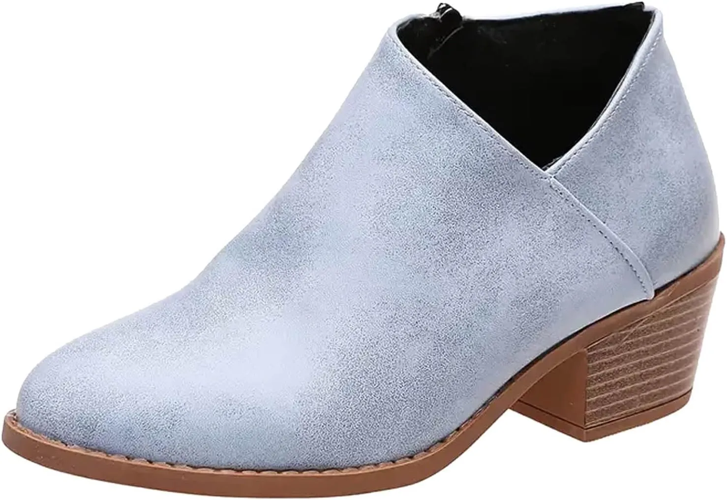 peqiut Ankle Boots for Women Cutout Perforated Short Booties Slip on Retro Ankle Booties Fashion Zipper Short Ankle Boots