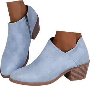 peqiut Ankle Boots for Women Cutout Perforated Short Booties Slip on Retro Ankle Booties Fashion Zipper Short Ankle Boots
